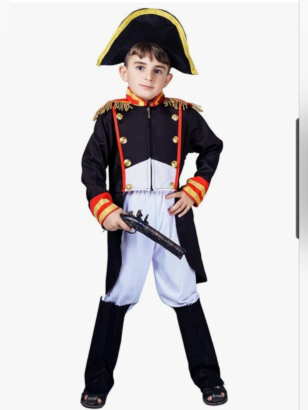 Kids  Napoleon Costume with Gold Trim and Red Accents Fits 7-9 Year Olds